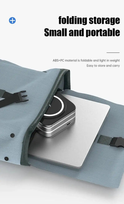 Magnetic wireless charger stand in use as a dock for fast, hands-free iPhone charging

