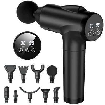 Portable KUPAKY percussion massager with multiple speed levels and ergonomic design for full-body therapy

