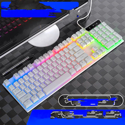 RGB-lit gaming keyboard and mouse shown in a dark room setup for enhanced visibility

