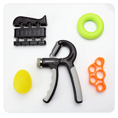 Hand and forearm strength training kit displayed on workout mat

