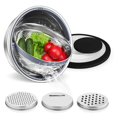 Stainless steel colander and mixing bowl combo ideal for food prep and kitchen convenience