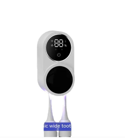 Electric toothbrush holder with automatic UV sterilization for clean, safe oral care tools


