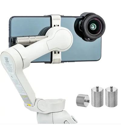 Close-up of DJI Handheld Gimbal showing control buttons and adjustable phone mount

