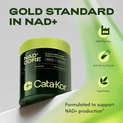 A bottle of Cata-Kor Nicotinamide Capsules containing 60 hard capsules for NAD+ and cellular health support